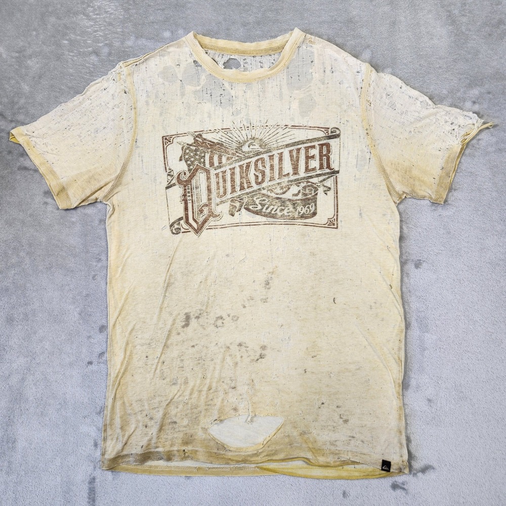 VTG‎ Quiksilver Super Thrashed Distressed Gradient Sun Faded Worn WIP Paper Thin